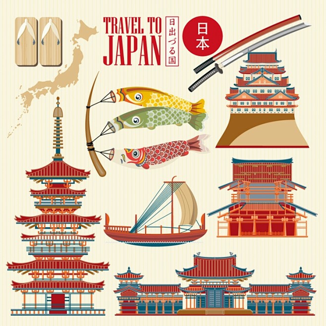日本旅游建筑海报设计元素矢量素材
