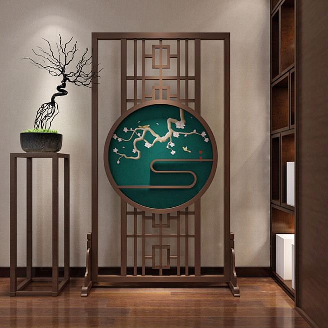 中式禅意屏风隔断实木座屏客厅茶室书房卧室半透家用简约玄关屏风淘宝