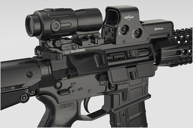 AR15 Composition (Stage #1) WIP, Alex Rodriguez : Compositing the angle of focus on a fully assembled AR15. A standard black material in the meantime as I develop the shots. These shots display a fully customized AR15 build which will roughly cost $15,780