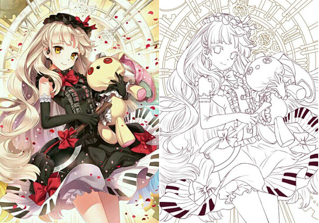 动漫线稿彩色对比图100对手绘人物漫画绘画sai上色临摹必备a组淘宝网