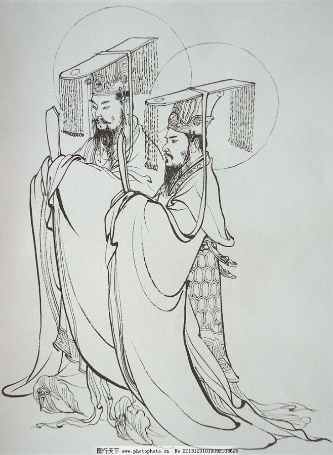 五岳大帝中岳大帝北岳大帝道教人物工笔画绘画美术白描