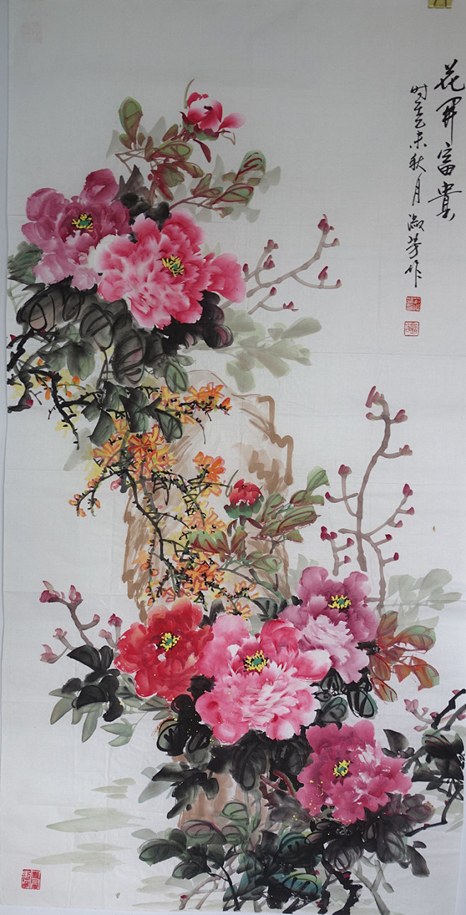 牡丹画国画竖手绘字画真迹客厅挂画办公室玄关洛阳牡丹名家作品淘宝网