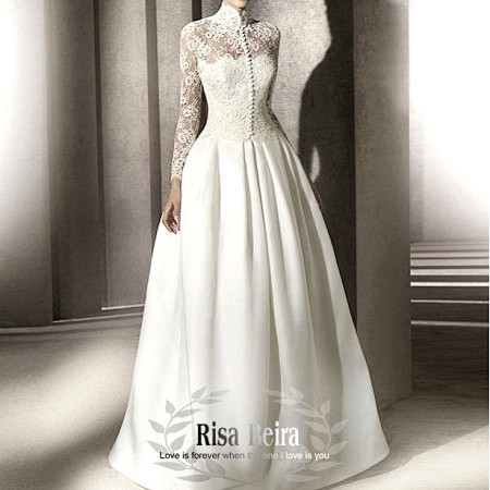 gracekelly永远的格蕾丝凯利王妃蕾丝长袖高领婚纱