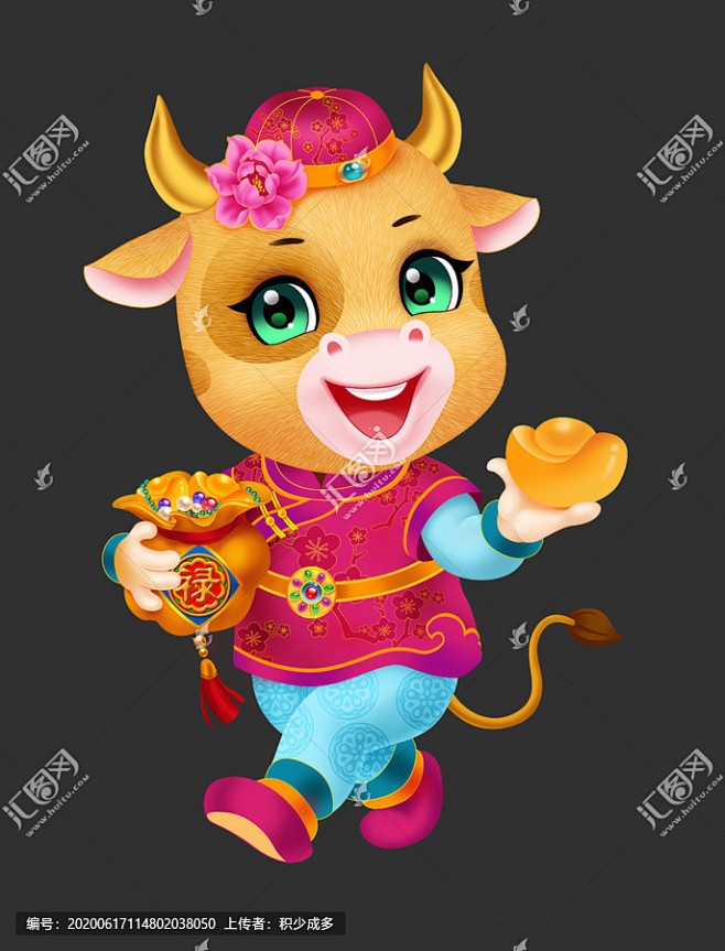 牛牛年卡通牛生肖牛手绘牛牛年插画2021牛年门贴牛年年画牛年素材牛年