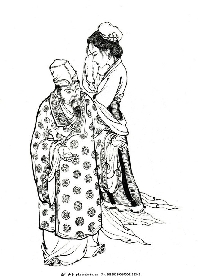 西游记高老庄高太公高翠图片白描古代人物西游记白描李云中