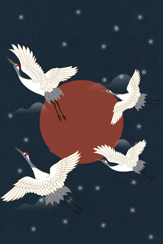 鹤暗色国潮中国风