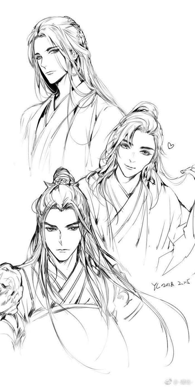 *〈:-1从妖の怪转采于2021-08-27 09:48:11古风美男线稿插画*〈:-1同