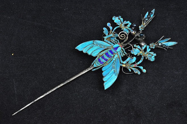 银鎏金点翠蝴蝶簪子