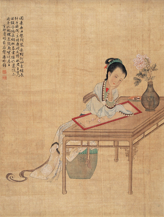 潘振镛画仕女师法清代画家费丹旭晓楼用笔遒劲挺秀设色淡雅清丽绝俗