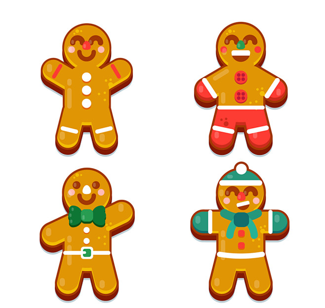 4款可爱笑脸姜饼人矢量素材