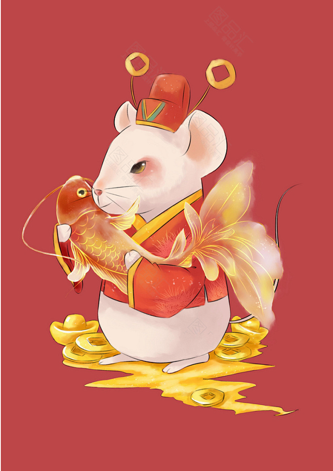 中国传统节日新年春节手绘插画素材鼠年插画新年春节卡通老鼠