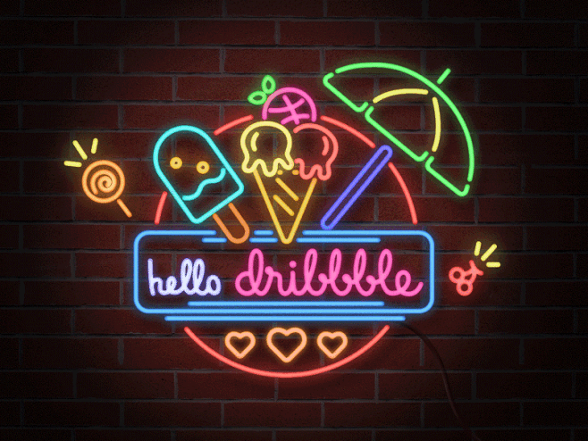 ice cream neon light neon lamp neon dribbble hellod-动态logo-gif