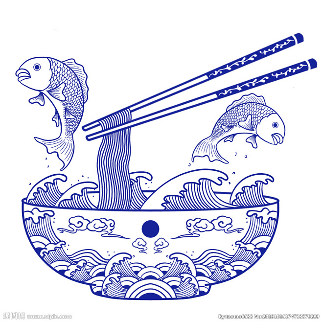 青花瓷碗插画图片