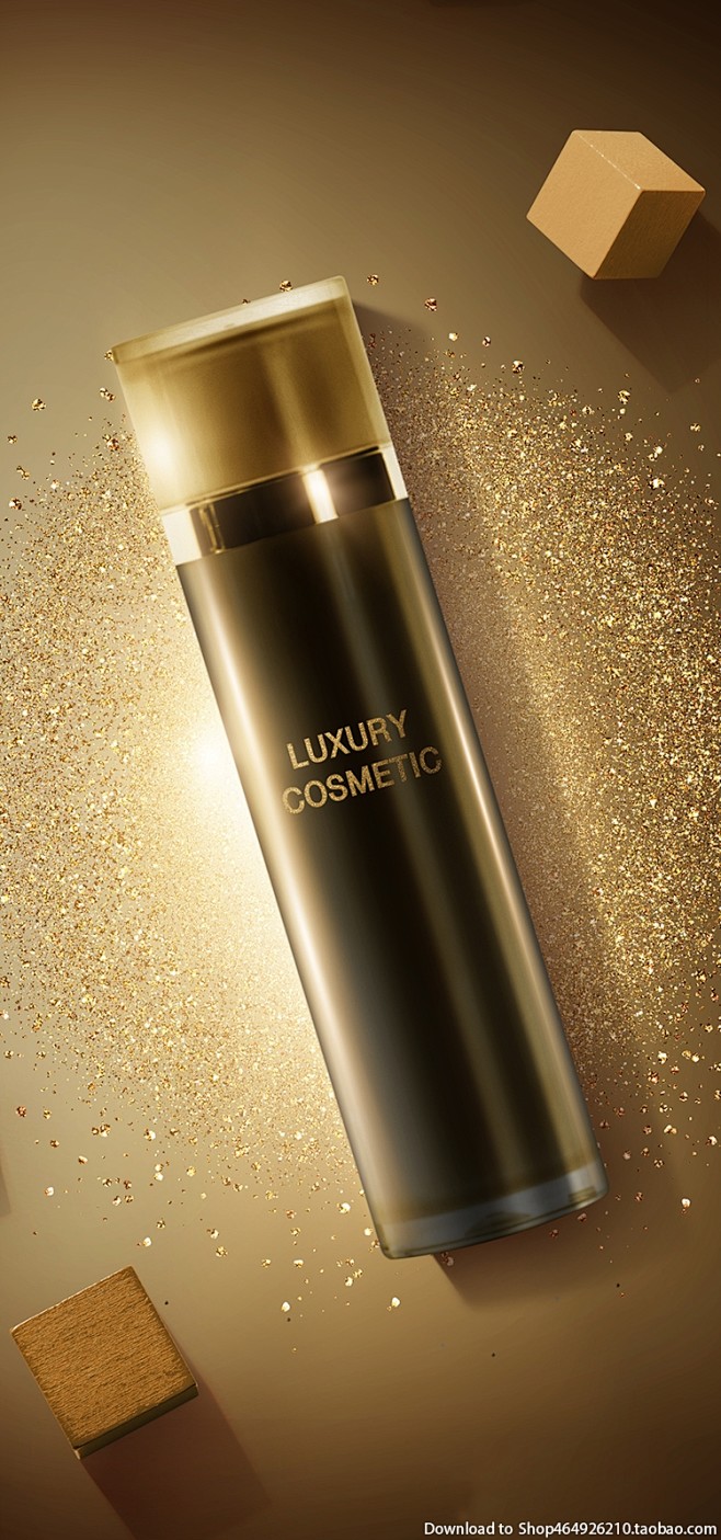 com 金色奢华高端化妆品广告丝带丝绸护肤品美容广告设计psd分层素材