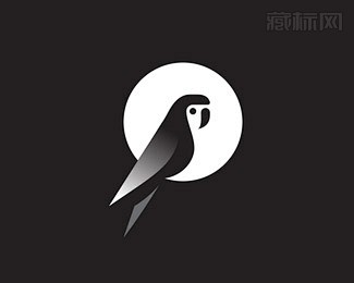 parrot鹦鹉logo设计采用黑白配色的鹦鹉加月亮背景