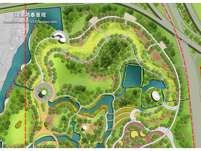 ps国外小清新风格市政公园彩平psd分层源文件园林景观毕设计素材淘宝