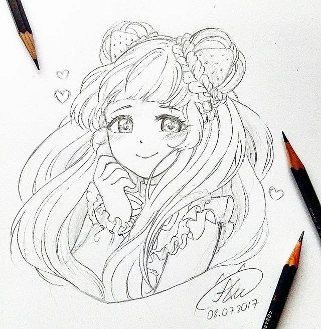 手绘素材动漫人物线稿可爱滴小女孩insalustrations仅作分享练习使用