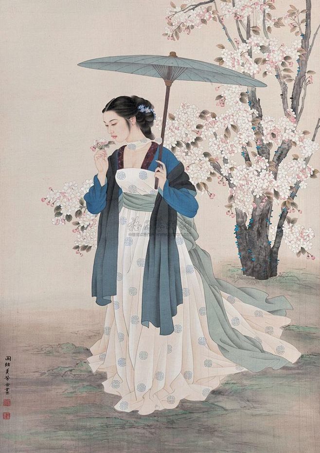 赵国经王美芳工笔仕女画