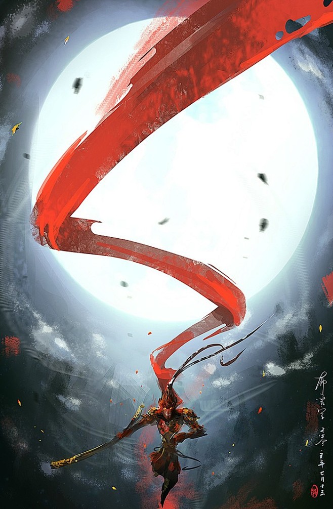 归来插画手绘同人二次元你的美名万人传你的故事千家说大圣红披风帅我