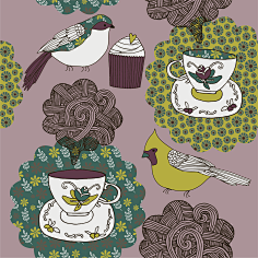 手绘卡通复古英伦下午茶玫瑰纹理ai矢量印刷图案 包装背景ps素材