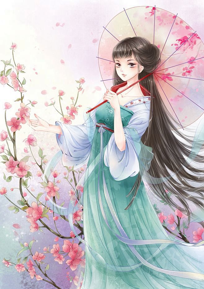 二次元柔弱气质让人怜爱的古风撑伞美人半为遮雨半遮羞