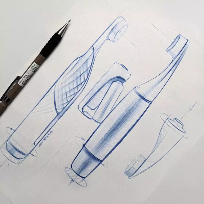 工业设计产品设计手绘练习2黑白线稿马克笔上色效果图临摹电动牙刷