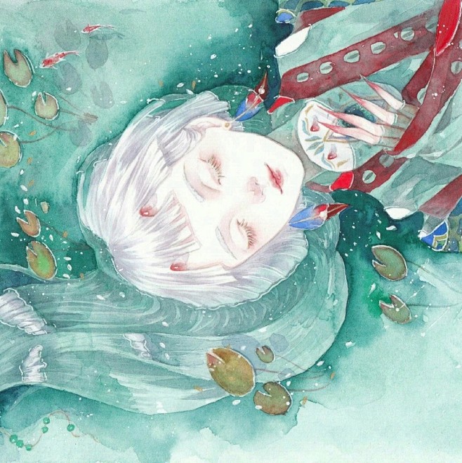 二次元动漫女生头像绿色系古风