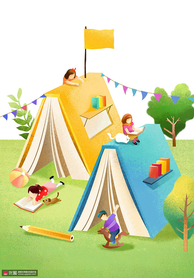 儿童读书手绘插画阅读学习知识阅读插图插画设计psd教育文化素材下载