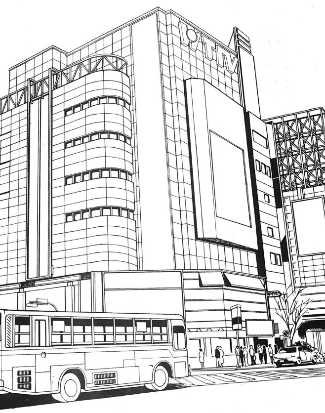 现代建筑场景线稿图片黑白cg二次元漫画背景参考城市街道背景线条