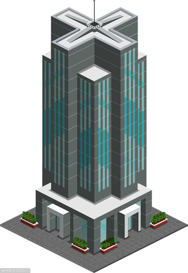 卡通独栋房子摩天大楼高楼2.5d城市建筑模型