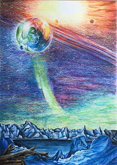 宇宙飞船儿童画彩铅图片