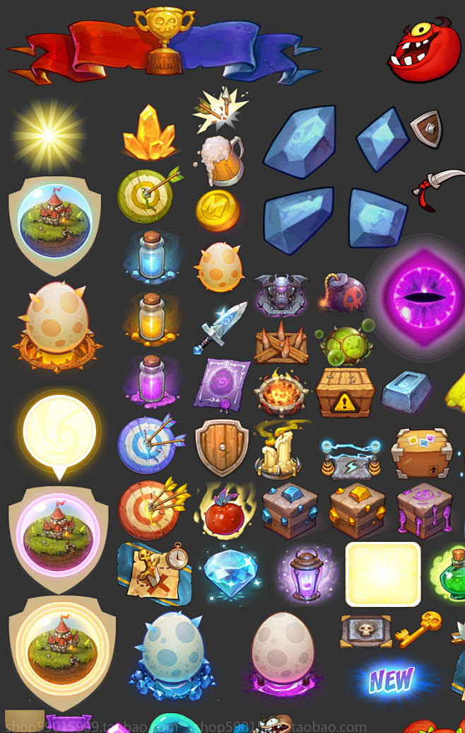 游戏美术资源q版怪物也嚣张ui素材界面图标特效贴图音效淘宝网