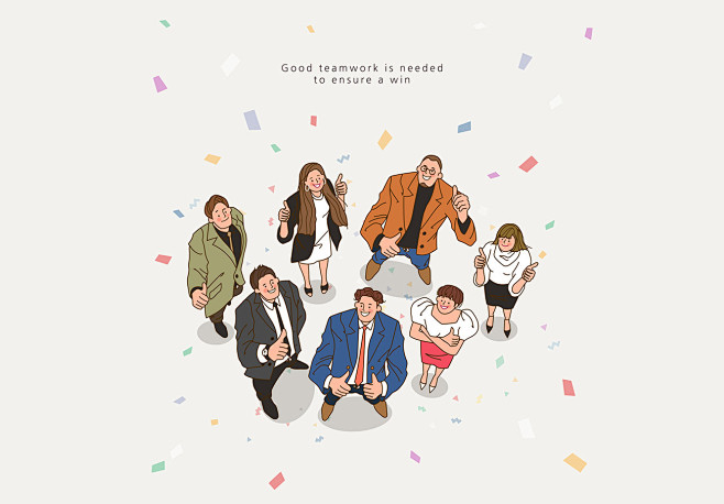 teamspirit韩国扁平化风格团队精神建设庆祝仰视图ai矢量插画素材ti