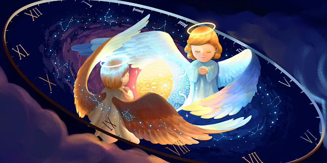 太阳月亮天使守护翅膀轮回时间星座星空夜空宇宙请勿商用侵权必究