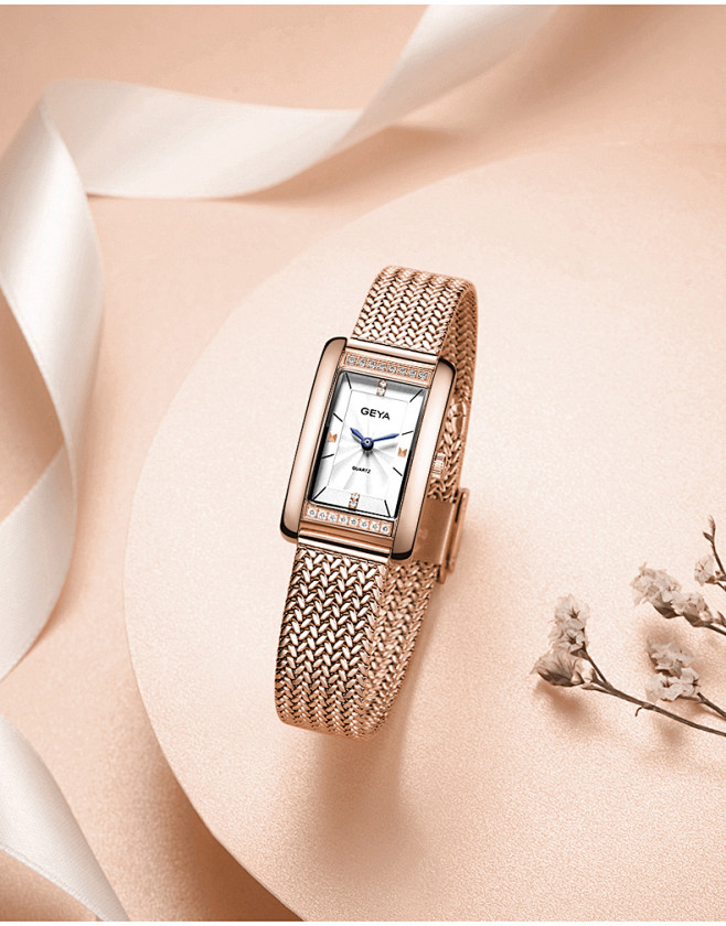 格雅手表方形小巧精致时尚皮带女表防水复古小方表休闲腕表76068tmall