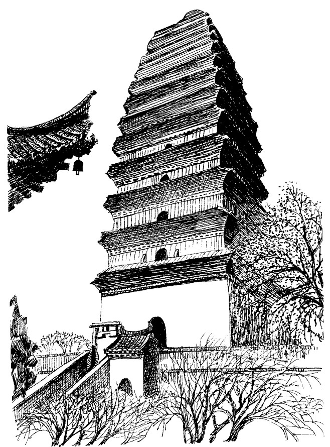 sikong73采集于2017-09-16 22:42:40西安小雁塔1喜欢赵衍文古建筑白描