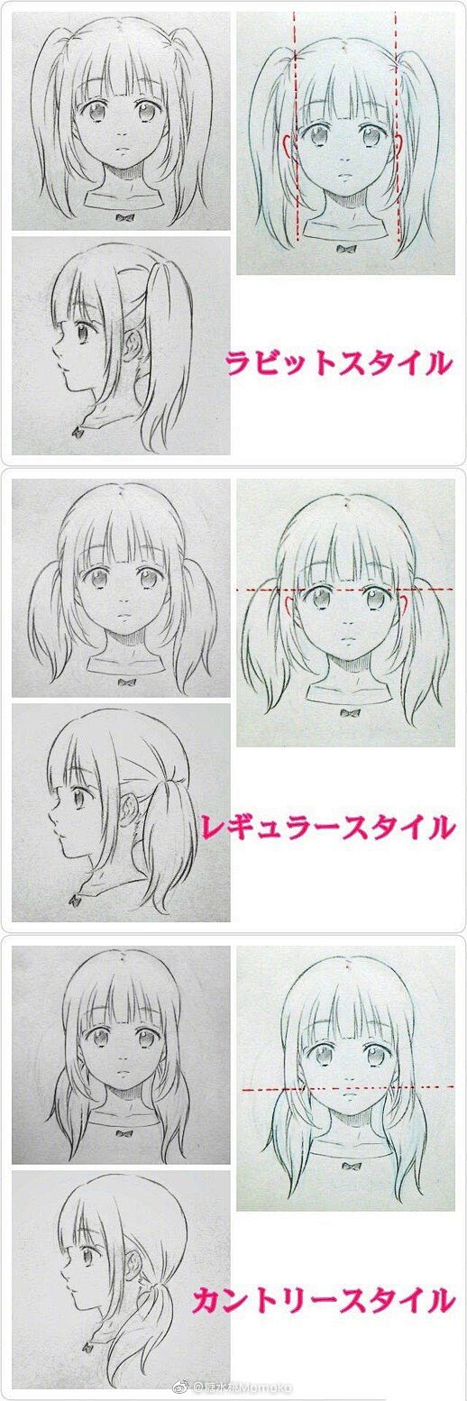 手绘动漫女生发型头发长发马尾卷发画法教程步骤图