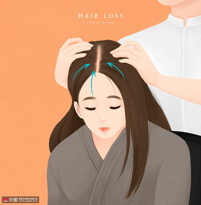 头部按摩按摩植发解决问题美妆插图插画设计aitid273t000497美妆洗化