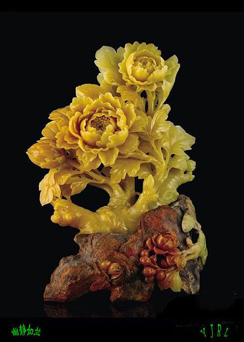 玉雕转载玉牡丹