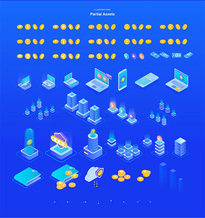 25d蓝色商务科技人物金融金币区块链插画图标ai矢量ui设计素材淘宝网