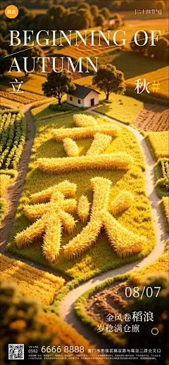 立秋节气祝福清新感全屏竖版海报AIGC