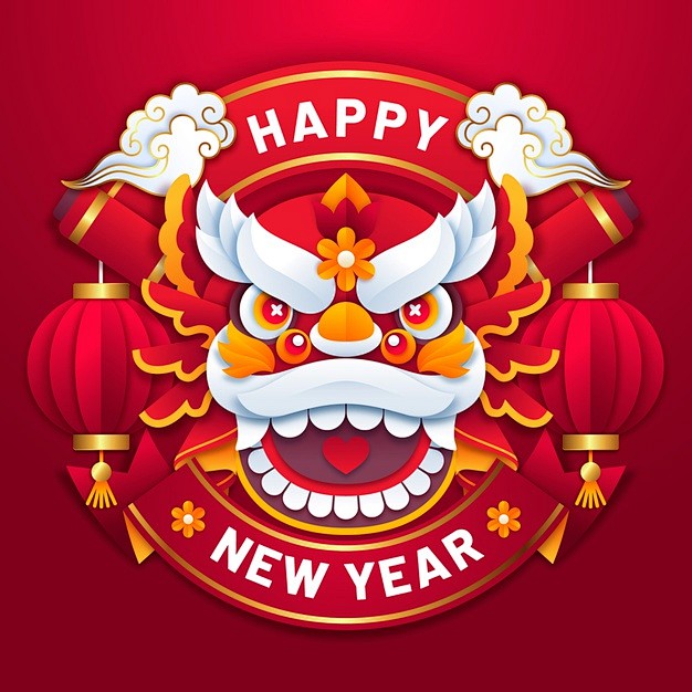 新年春节剪纸风格狮子头舞狮矢量图