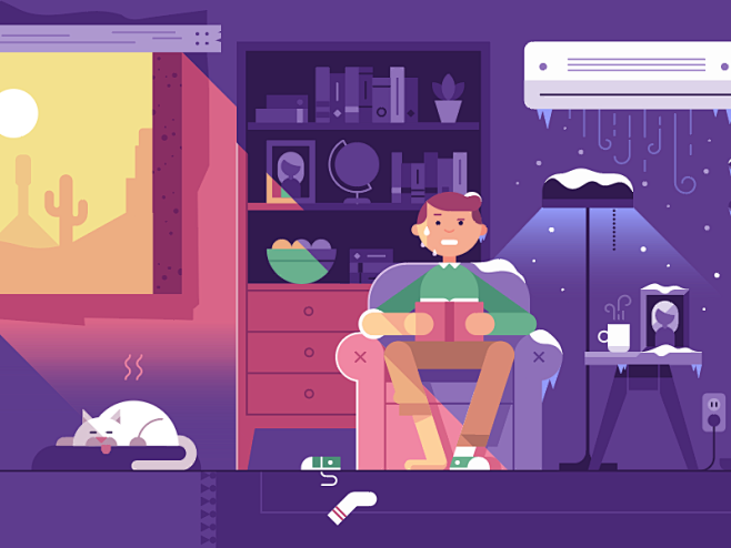 testshotwindowroomhousecoldhotcatvectorillustration