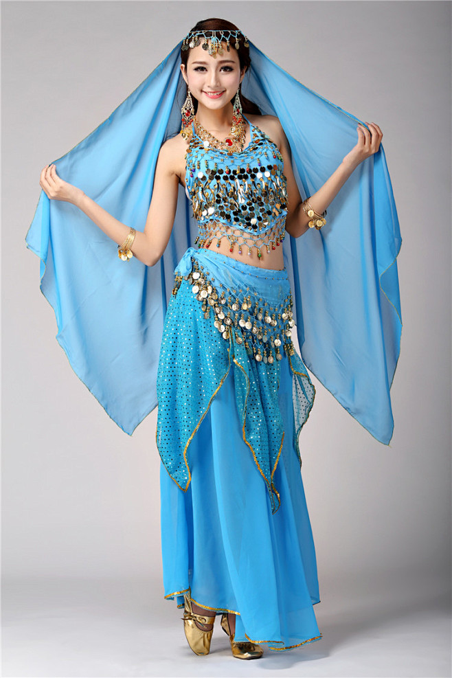 印度舞蹈服装演出服新款肚皮舞女成人性感长裙套装天竺西域表演服淘宝