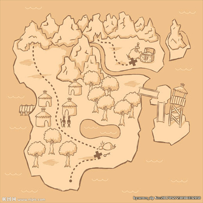 手绘海盗藏宝图