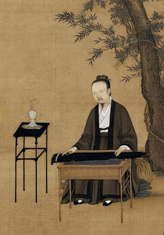 宋赵佶听琴图局部听琴图古琴