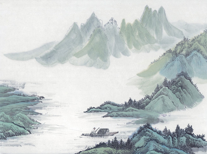 国画山水青山苍翠流水潺潺