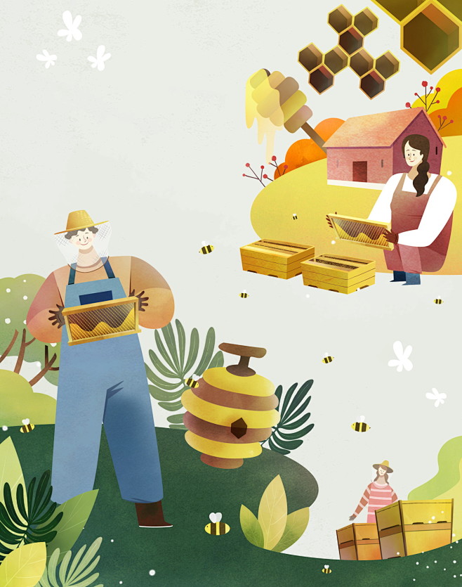 养蜂人天然蜂蜜养殖蜜蜂休闲活动插图插画设计psdti237a13610