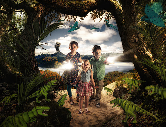 儿童户外探险深林背景海报恐龙乐园热带雨林光儿童乐园童真时尚户外