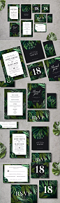 时尚高端热带雨林植物婚礼邀请函VI名片品牌设计宣传单DM海报设计模板